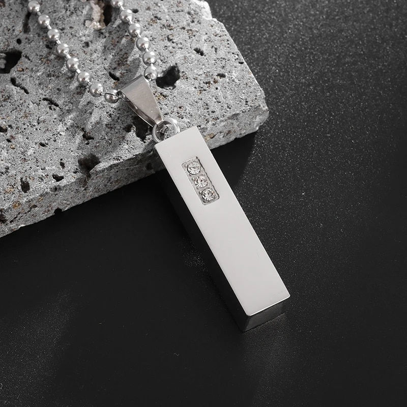 Thumbnail: Fashion Personality Military Tag Glossy Rectangle Stainless Steel Pendant Neckl