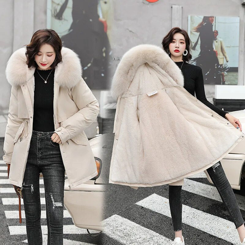 Thumbnail: Winter Jacket Women Parka Fashion Long Coat Wool Liner Hooded Parkas Slim With