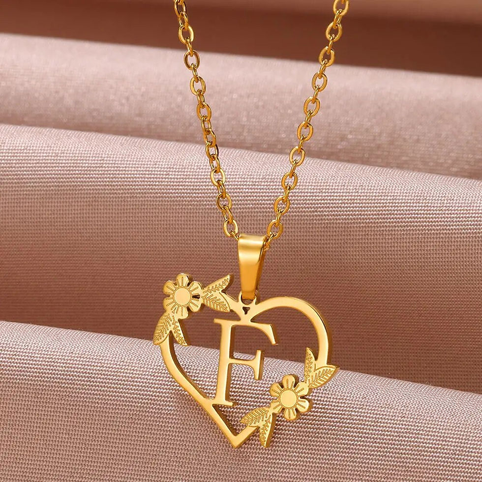 Thumbnail: Gold Color Dainty Flower Initials Necklace Women Girl Stainless Steel Heart Let