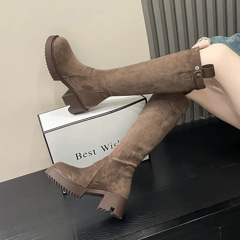 Thumbnail: Women thick soled boots suede less than knee length thin chivalrous boots versa