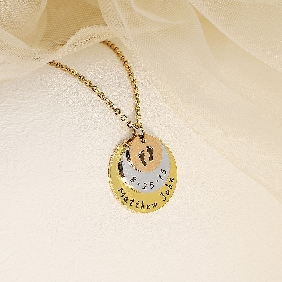 Thumbnail: Custom Baby Feet Drop Pendant Necklaces Stainless Steel Engraved Name/Birthdate