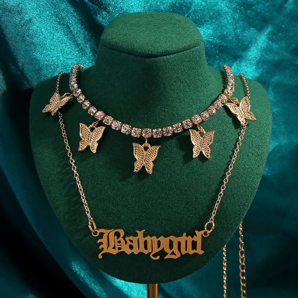 Thumbnail: New Multi Layer Butterfly Dragon Charms Crystal Necklaces For Women Punk Golden