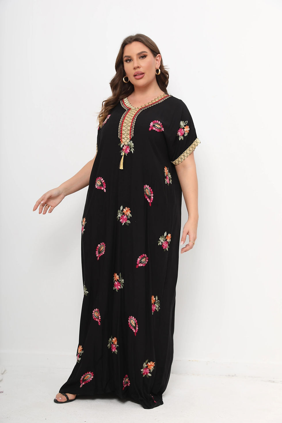 Thumbnail: 2 Pieces Set African Dresses For Women Cotton O-neck Jilbab Short Sleeves Kafta