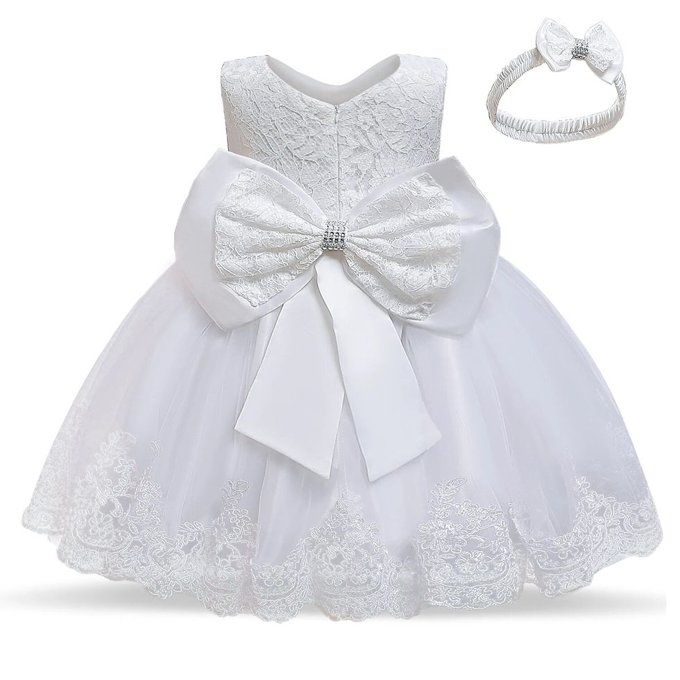Thumbnail: 12 Month Cute Baby Lace Floral Big Bow Princess Dress Infant 1st Birthday Party