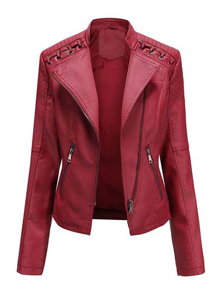 Thumbnail: Autumn Winter Pu Faux Women's Leather Jackets Long Sleeve Zipper Slim Motorcycl