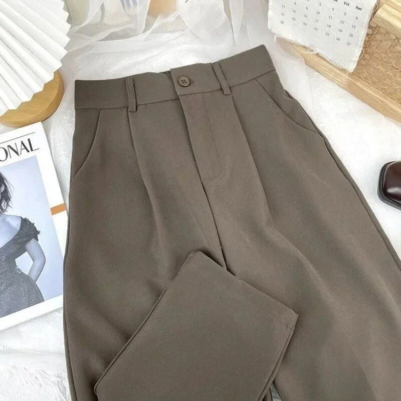 Thumbnail: Fall Spring Black Suit Haren Pants Women Fashion Elastic High Waist Casual Trou