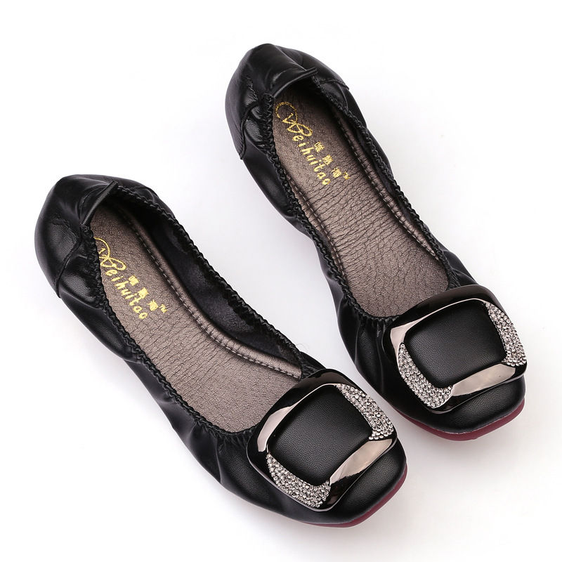 Miniature : Spring Elegant Woman Round Toe Rhinestone Mary Jane Metal Square Buckle Lady Ba