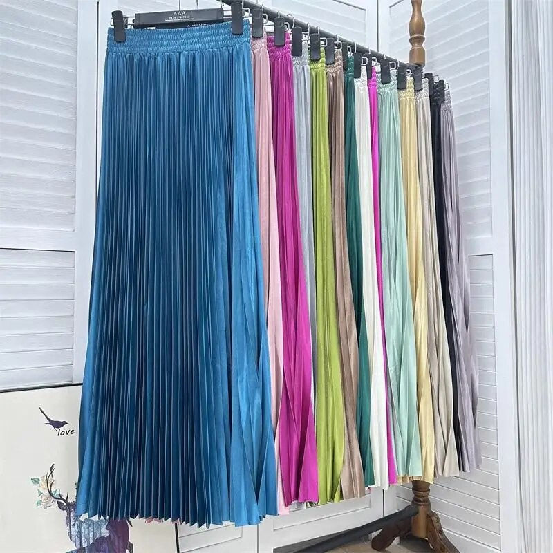 Thumbnail: 2023 97cm Basics Maxi Pleated Skirt for Women New Korean Casual All-match Solid