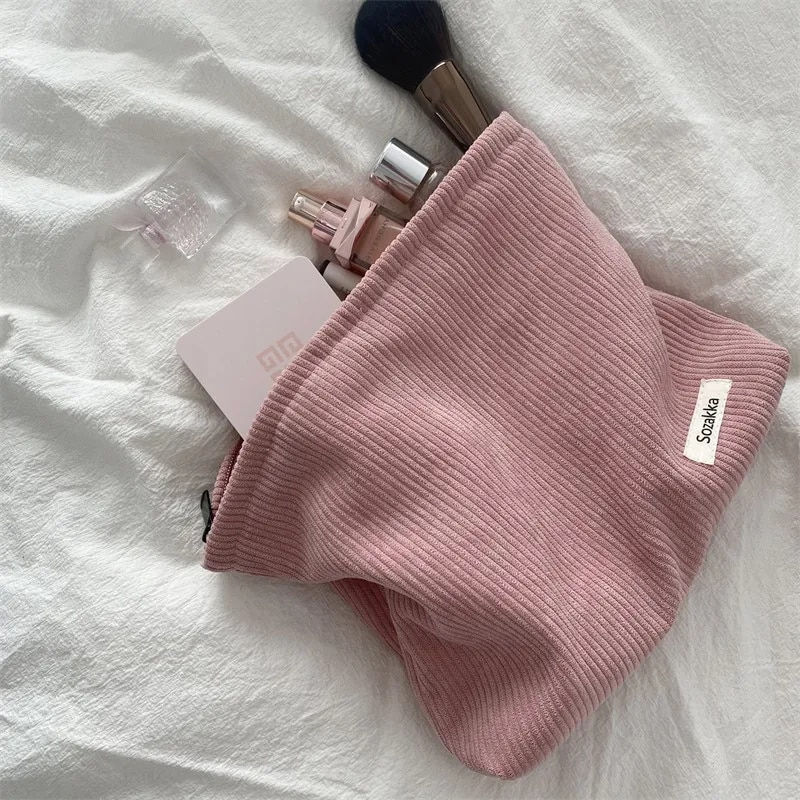 섬네일: Corduroy Travel Cosmetic Bag Portable Makeup Storage Bag Purses Women Large Cap
