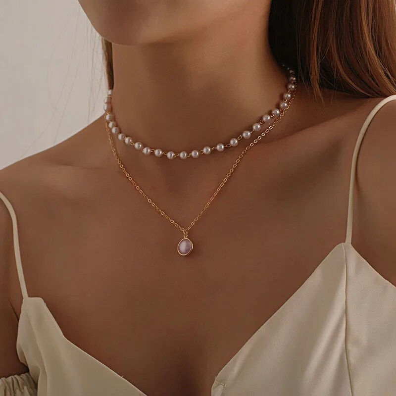 Miniatura: Crystal Zircon Heart Star Charm Layered Pendant Necklace Set for Women Charms F