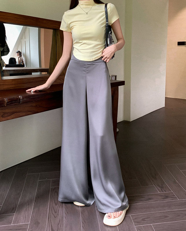 Hình thu nhỏ: Casual Pants High Waist Acetate Satin Wide Leg Pants For Women