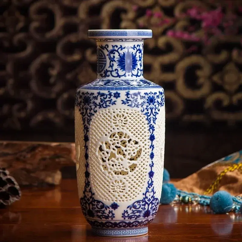 Thumbnail: Ceramic hollow Flower vase modern home decoration dried flower vase Living Room