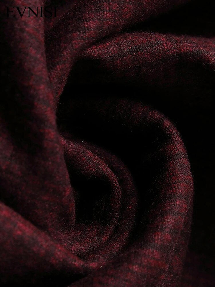 Miniatura: EVNISI Wine Woolen Elegant Dress Women  Autumn Winter Pleated O-neck A-line Lon