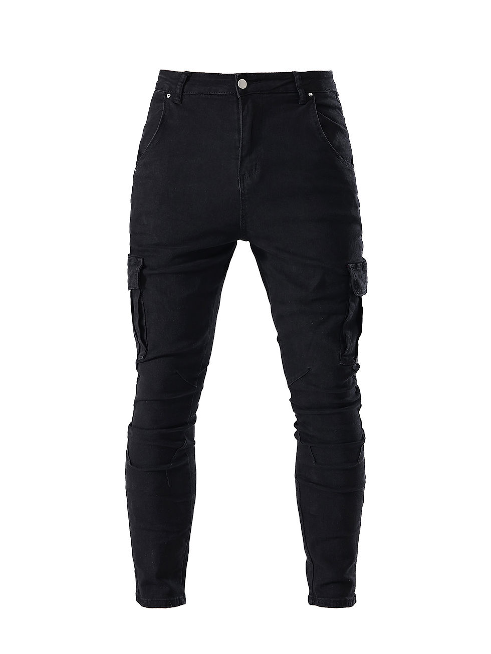 Miniatyrbilde: Men's Fahsion Elastic Slim Fit Jeans Men Cargo Denim Pants Solid Color Multi Po