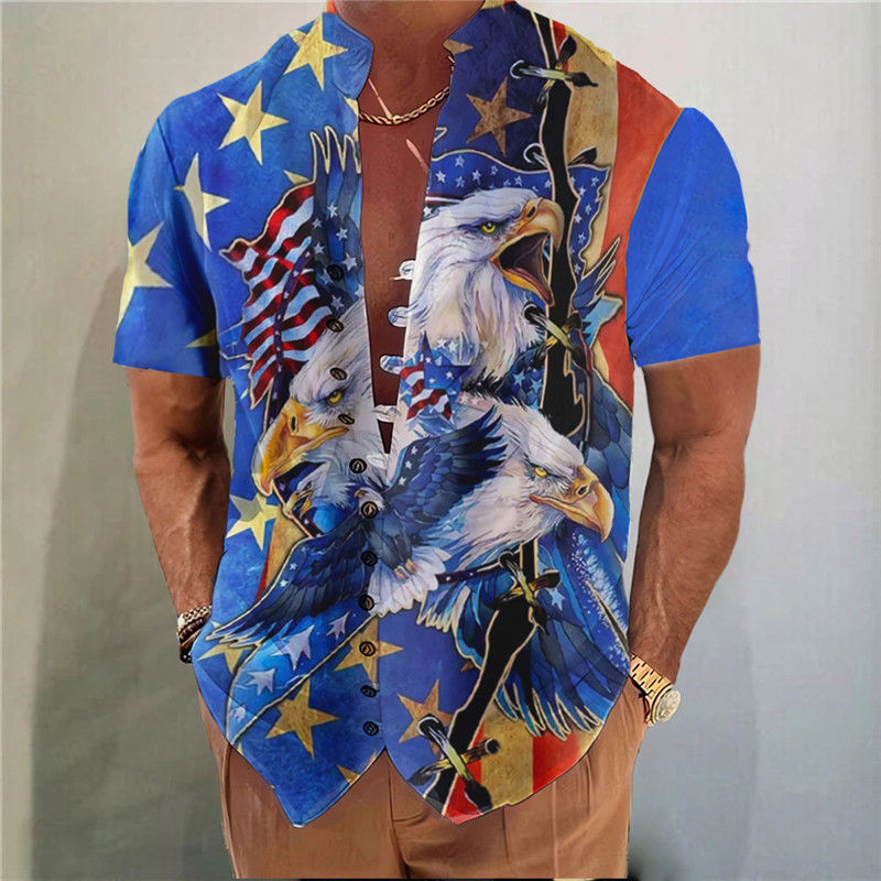 Thumbnail: Men Shirts New Print Button Shirt Fashion Stand Collar Loose Fitting Men's Shir