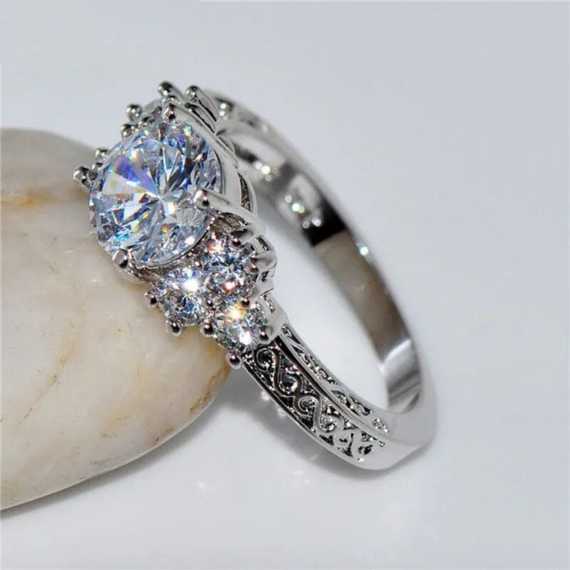Thumbnail: Exquisite Fashion Silver Color Engagement Rings for Women Fashion White Zircon
