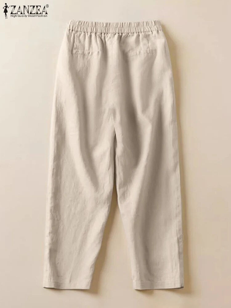 Thumbnail: 2023 ZANZEA Women Elastic Waist Solid Harem Pants Autumn Cotton Trousers Vintag