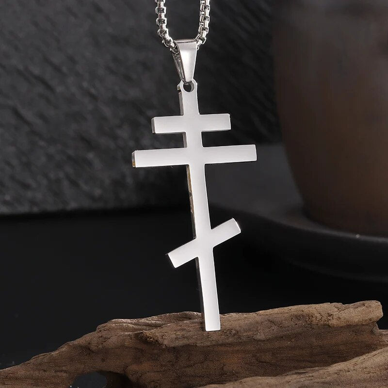Miniatura: Classic Square Hollow Cross Military Plate Stainless Steel Pendant Necklace for