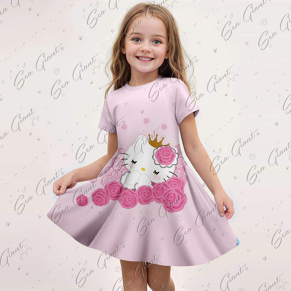 Thumbnail: New Summer Girls Dress Fashion Cartoon Cute Japanese Hello Kitty 3D Print Dress