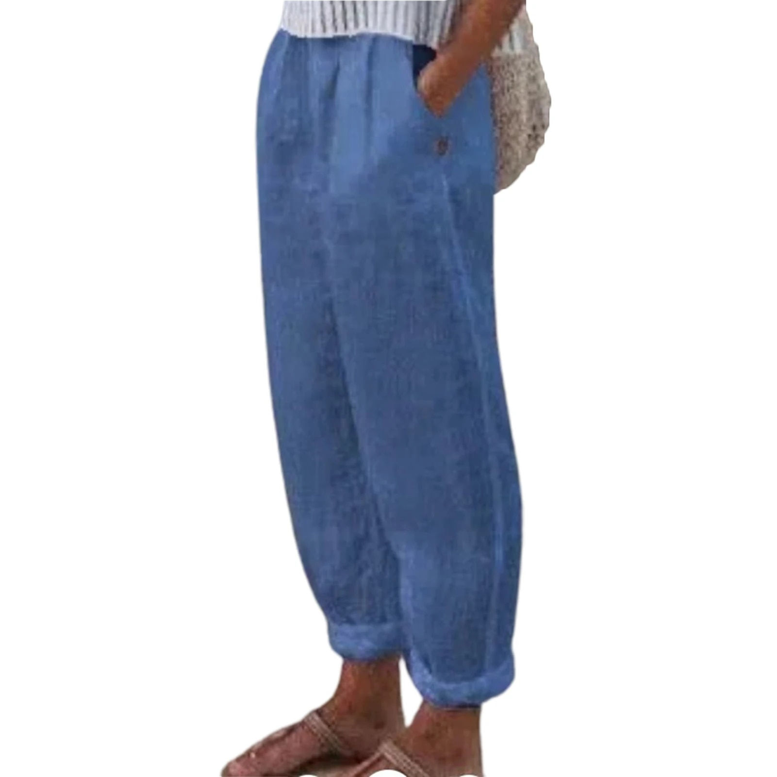 Casual Women Trousers Full Length Summer Elegant Elastic Waist Pants  Bottoms H