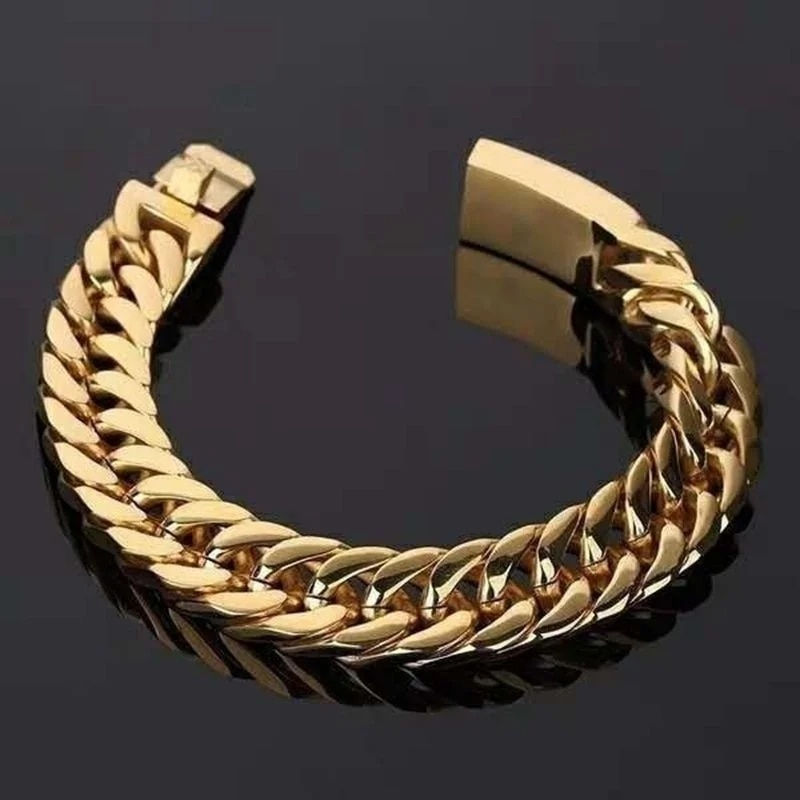 Thumbnail: New Trendy Cuban Chain Bracelet for Men Hip-Hop Metal Bracelets Buckle Chains B