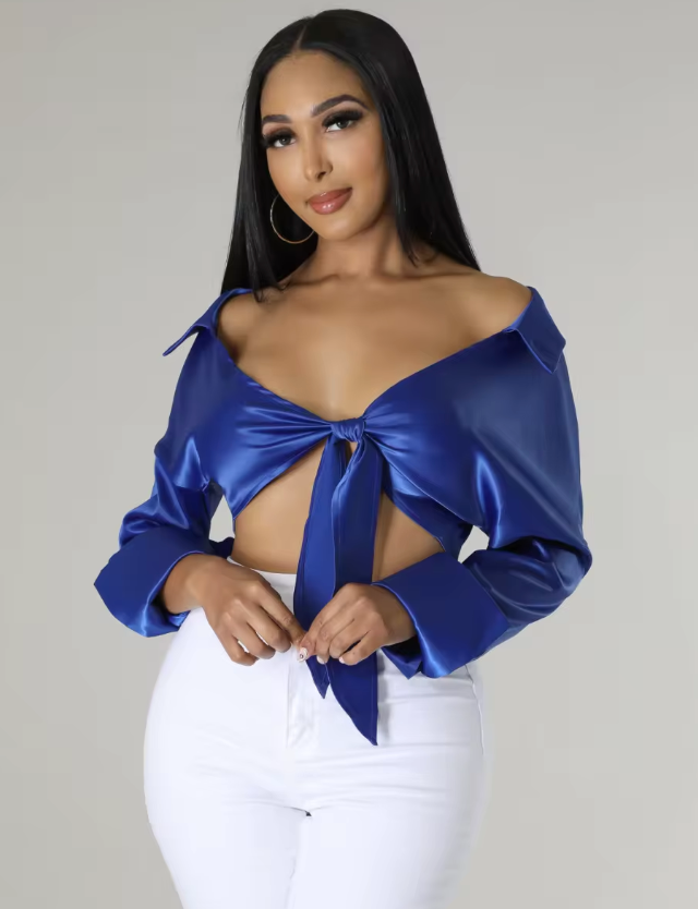 Thumbnail: Women Casual Fashion High Quality Satin Long Sleeve T Shirt Women's Women Fashi