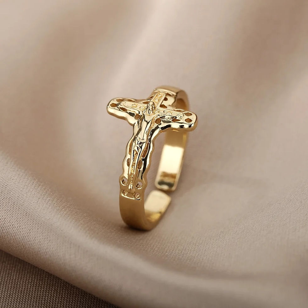 Thumbnail: Jesus Cross Rings For Women Men Metal Golden Wide Large Adjustable Ring Vintage