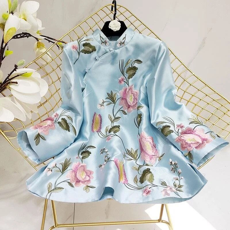 Thumbnail: Tang Suit Shirt National Style Traditional Elegant Embroidery Women Chinese Vin