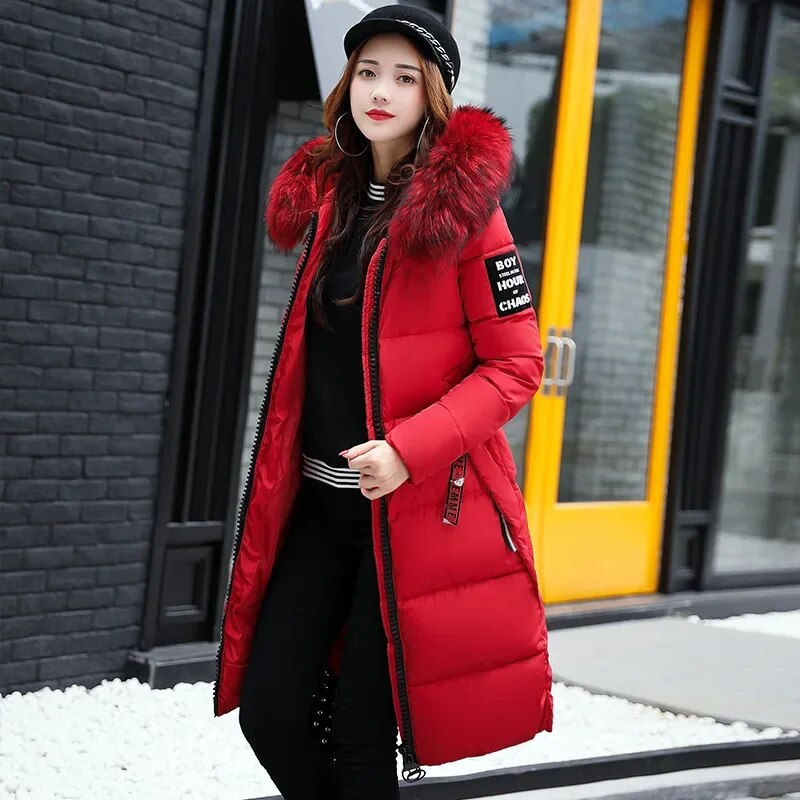 Thumbnail: 2024 Women's Down Parkas Winter Jacket Big Fur Collar Thick Slim Coat Fashion H