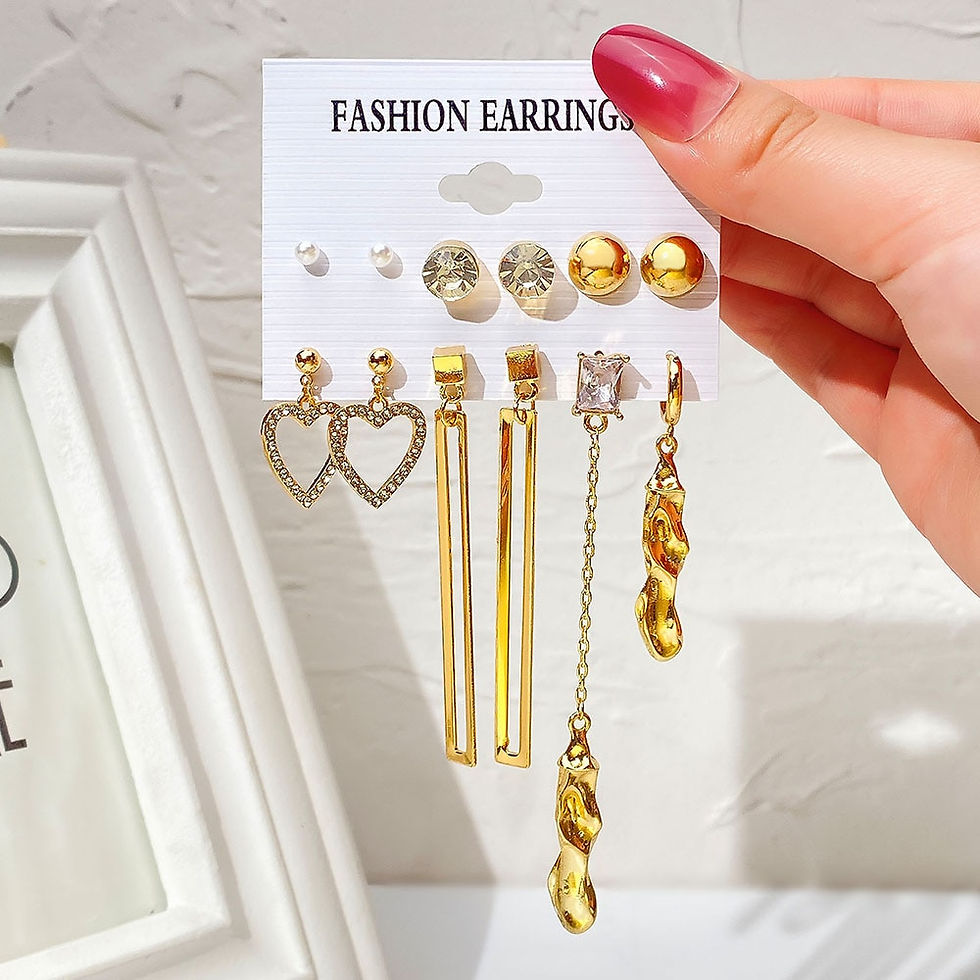 Thumbnail: IPARAM Fashion Exaggerated Gold Color Metal Pearl Earrings for Women Geometric 