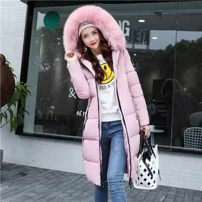 Miniatura: 2024 Women's Down Parkas Winter Jacket Big Fur Collar Thick Slim Coat Fashion H