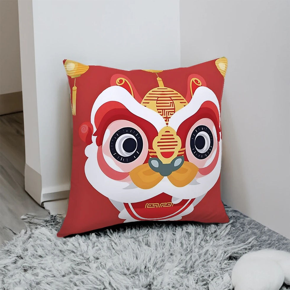 Миниатюра: Lunar New Year Lion Dance Peach Skin Plush Pillow Case 45x45cm Interior Cushion
