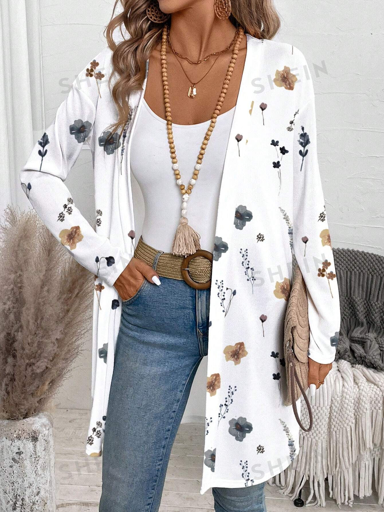 EMERY ROSE Women's Simple Casual Printed Floral Jacket For Fall/Winter