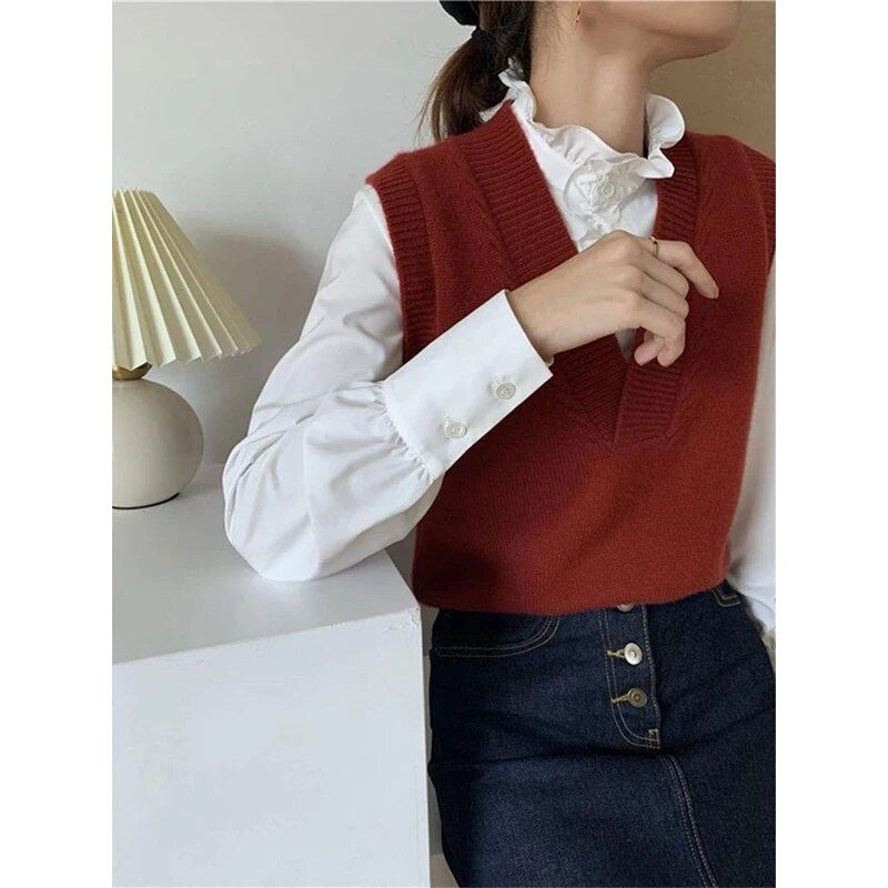 Thumbnail: MEXZT Elegant White Shirts Women Vintage Ruffles Long Sleeve Blouses Office Lad
