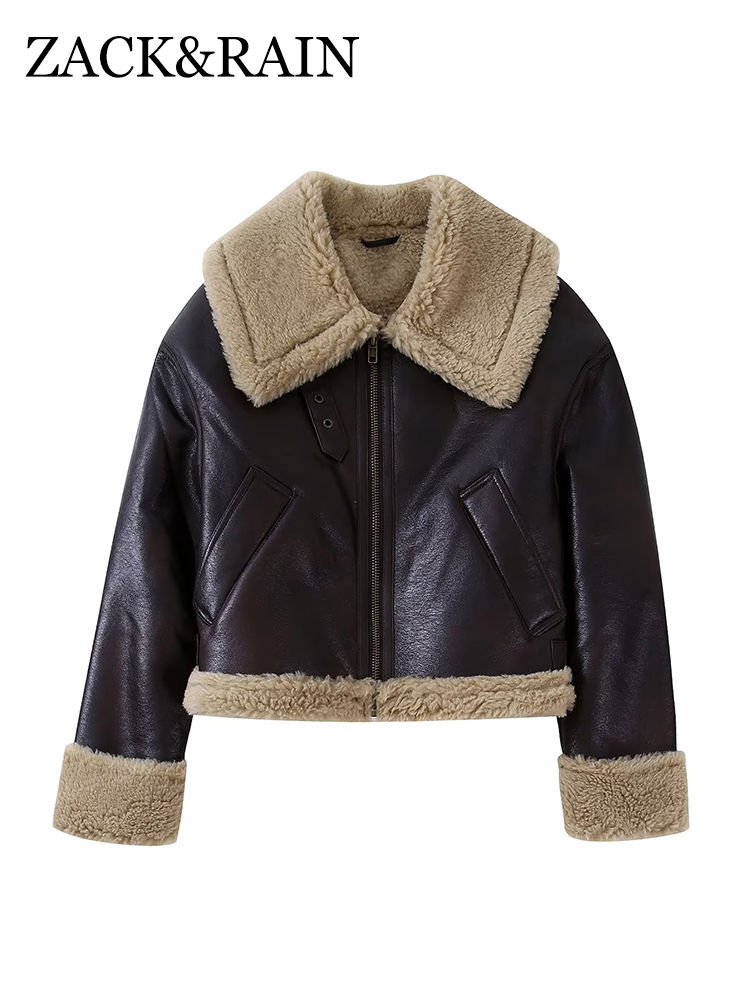 Thumbnail: ZACK RAIN Women Fake Faux Fur Brown Jacket 2022 Autumn Winter Retro Ladies Warm