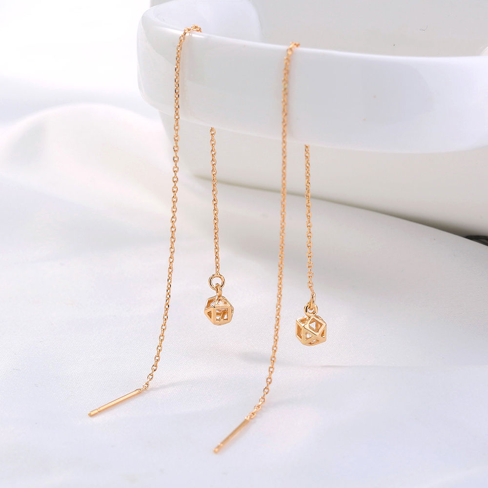 Gold Diamond Cutout Long Tassel Earrings