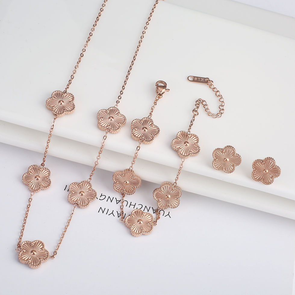 Miniatura: 3Pcs 18k Gold-Plated Five-Leaf Flower Necklace Earrings Bracelet Jewelry Set Fo