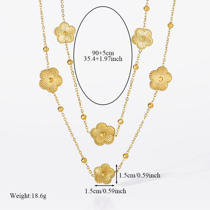 Miniatura: EILIECK 316L Stainless Steel Gold Color Flower Five-Leaf Clover Necklace For Wo