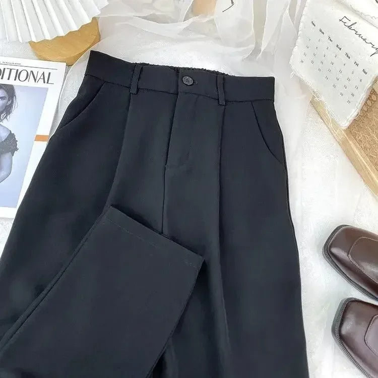 Thumbnail: Fall Spring Black Suit Haren Pants Women Fashion Elastic High Waist Casual Trou