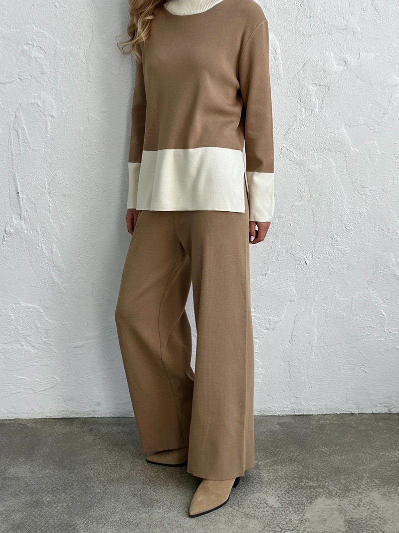 Thumbnail: Knit Slit Sweater Matching Sets 2 Piece Knit Pant Suit Casual Knitted Two Piece