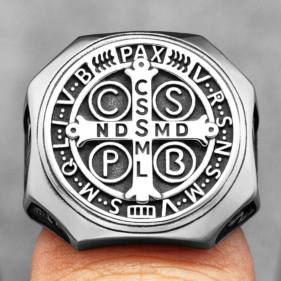 Thumbnail: Catholic Saint Benedict Exorcism Amulet  Men Rings Stainless Steel Women Jewelr