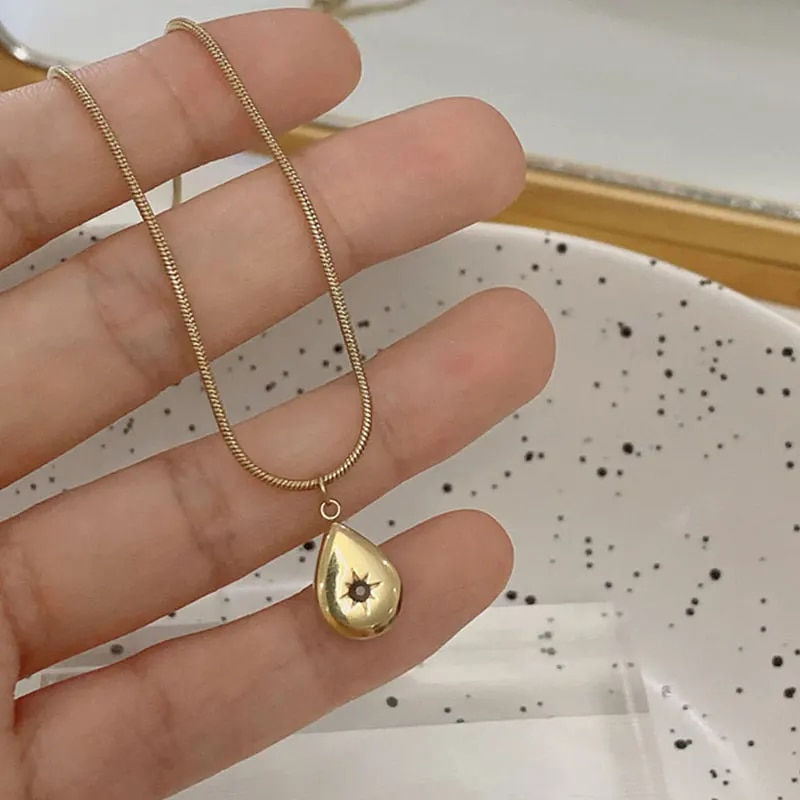 Thumbnail: HangZhi 2021 New Korean Vintage Water Drop Star Round Bear Oval Pendant Necklac