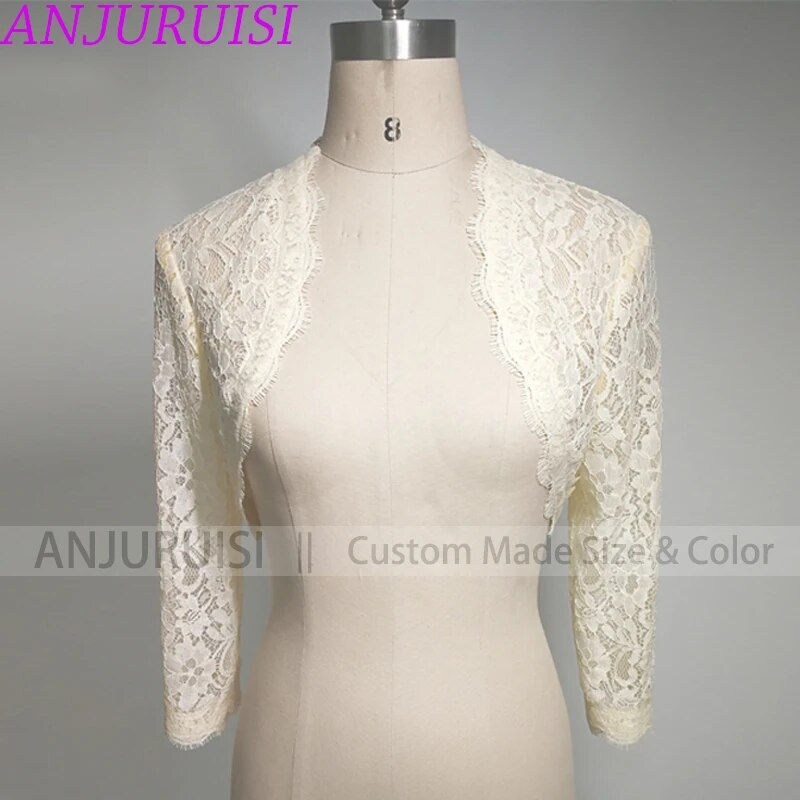 ภาพขนาดย่อ: 3/4 Long Sleeves Bride Bolero Women Lace Wedding Accessories Chaquetas Para Muj