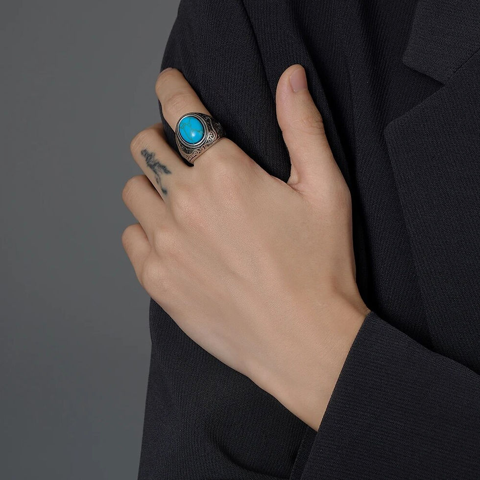 Thumbnail: Wholesale Retro Jewelry Titanium Steel Inlaid Black Onyx Ring Gift Men Domineer