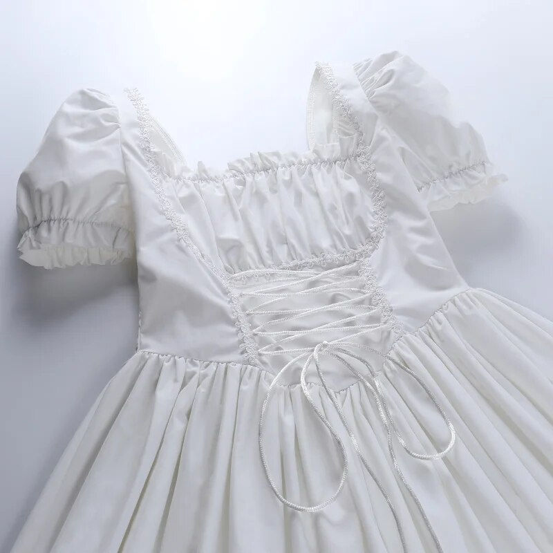 Thumbnail: Sweet Puff Sleeve Dress Women Y2K Square Neck Kawaii Lace Trim Partvwear Lolita