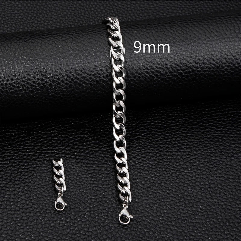 Thumbnail: 3-11mm Thick Waterproof Chain Bracelet for Men Stainless Steel Cuban Chain Wris