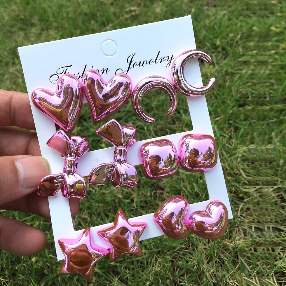 Thumbnail: New 6 pair/set Metallic Color Acrylic Y2K Stud Earrings for Women Rock Heart Mo