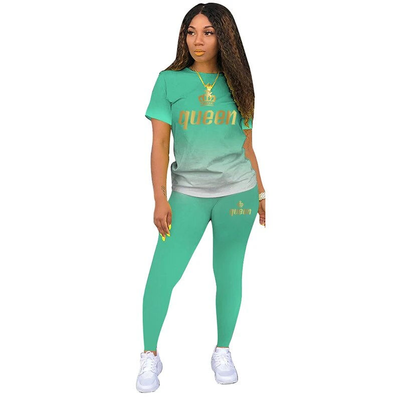 Thumbnail: Summer Two Piece Outfits For Yoga Fitness Athletic Sets Printed Gradient T Shir