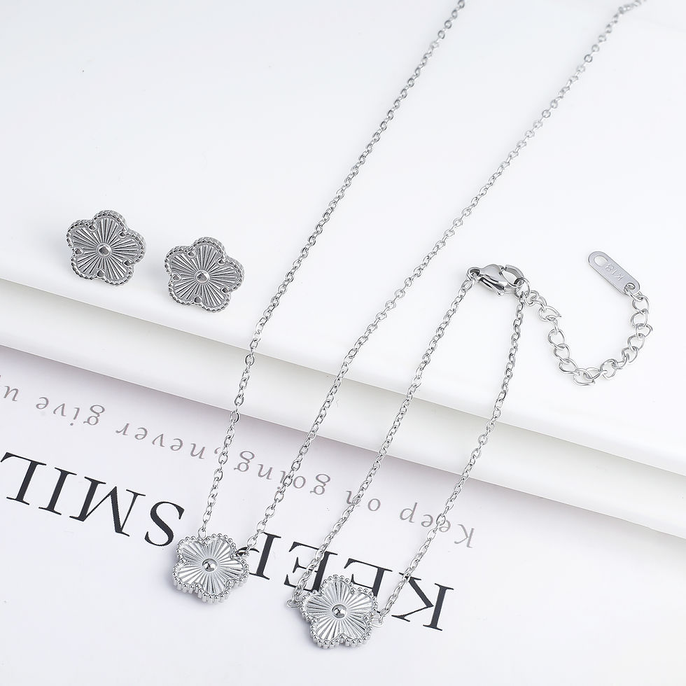 ภาพขนาดย่อ: 3Pcs 18k Gold-Plated Five-Leaf Flower Necklace Earrings Bracelet Jewelry Set Fo