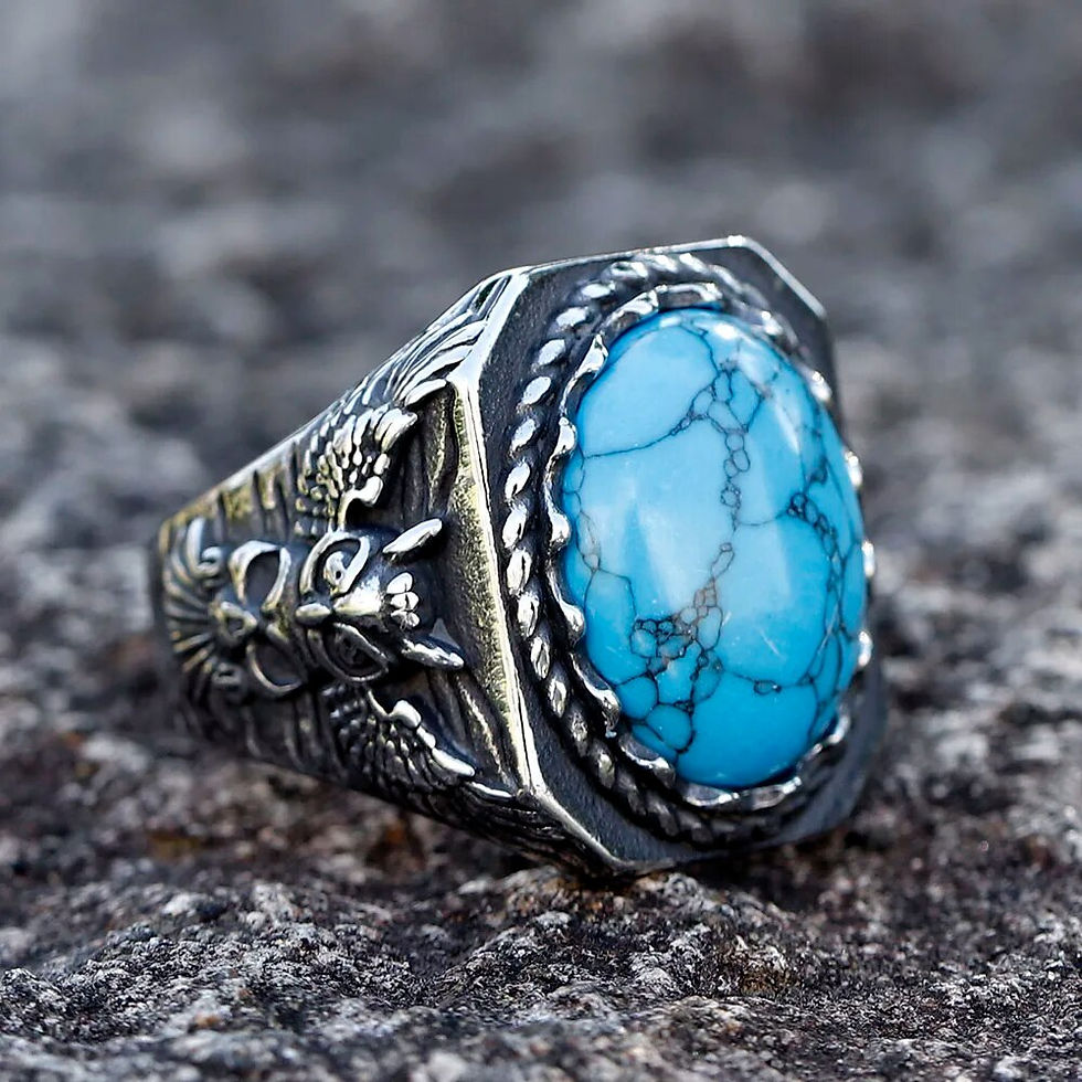 Miniaturbild: 2023 New 316L Stainless Steel viking raven Turkish Stone Ring CZ Ring For Men H